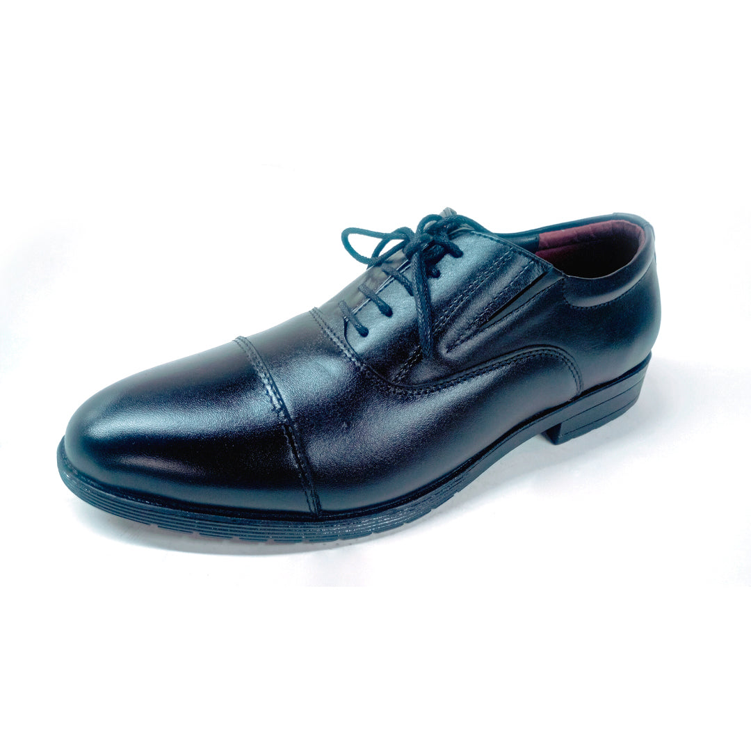 Leather Italia Elastic Oxford Shoe TH-1015 black leather cap-toe Oxford shoe