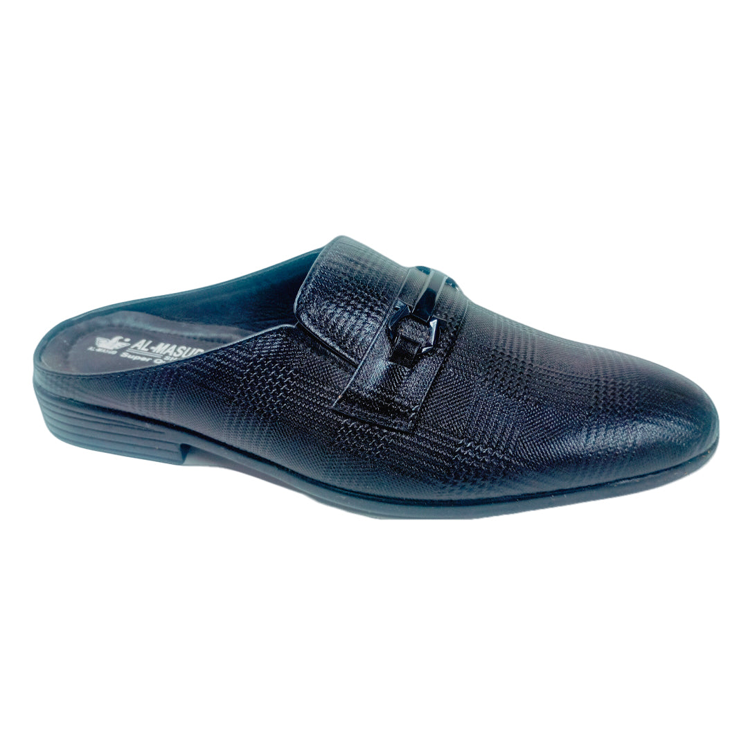 Leather Italia Step Dice Half Shoe TH-2024 black textured buckle slip-on