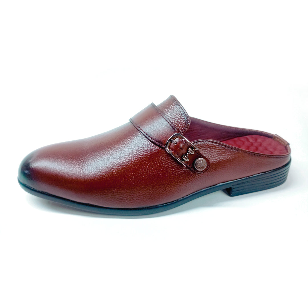 Leather Italia Half Borkies Shoe TH-2025 brown leather buckle slip-on
